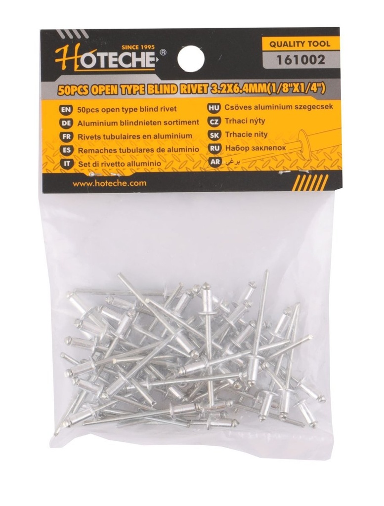[161002] (50 pcs) Juego de Remaches Ciegos Abiertos de 1/8"x1/4"