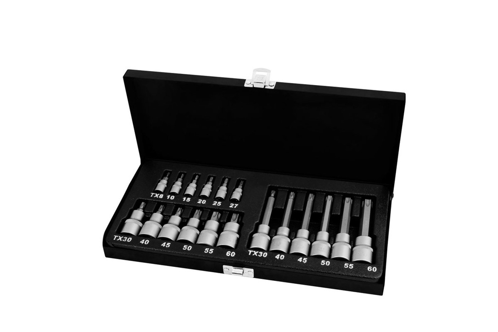 [203202] (18Pcs) Juego de Dados Punta Torx de 1/4" y 1/2"