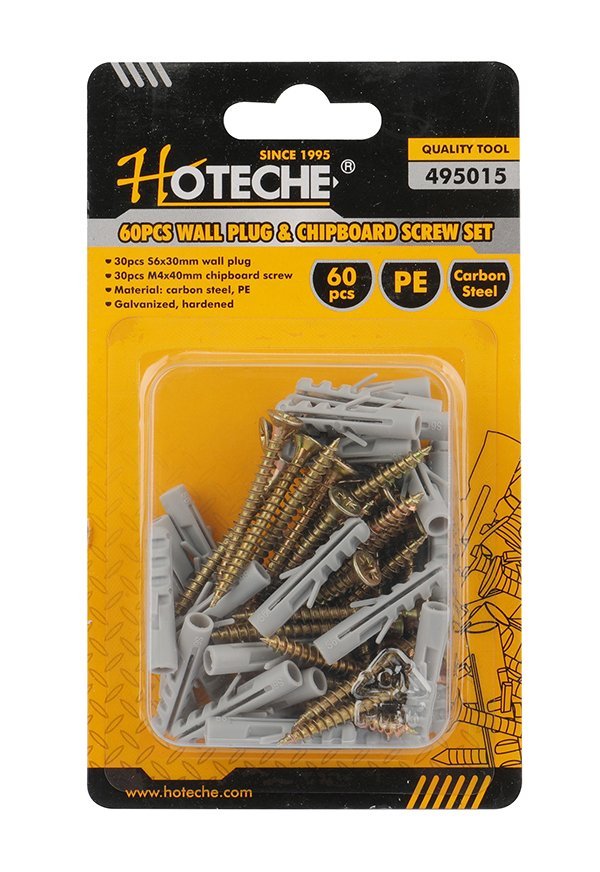 [495015] (60 Pcs) Juego De Tornillos y Tacos Para Pared 5/32"