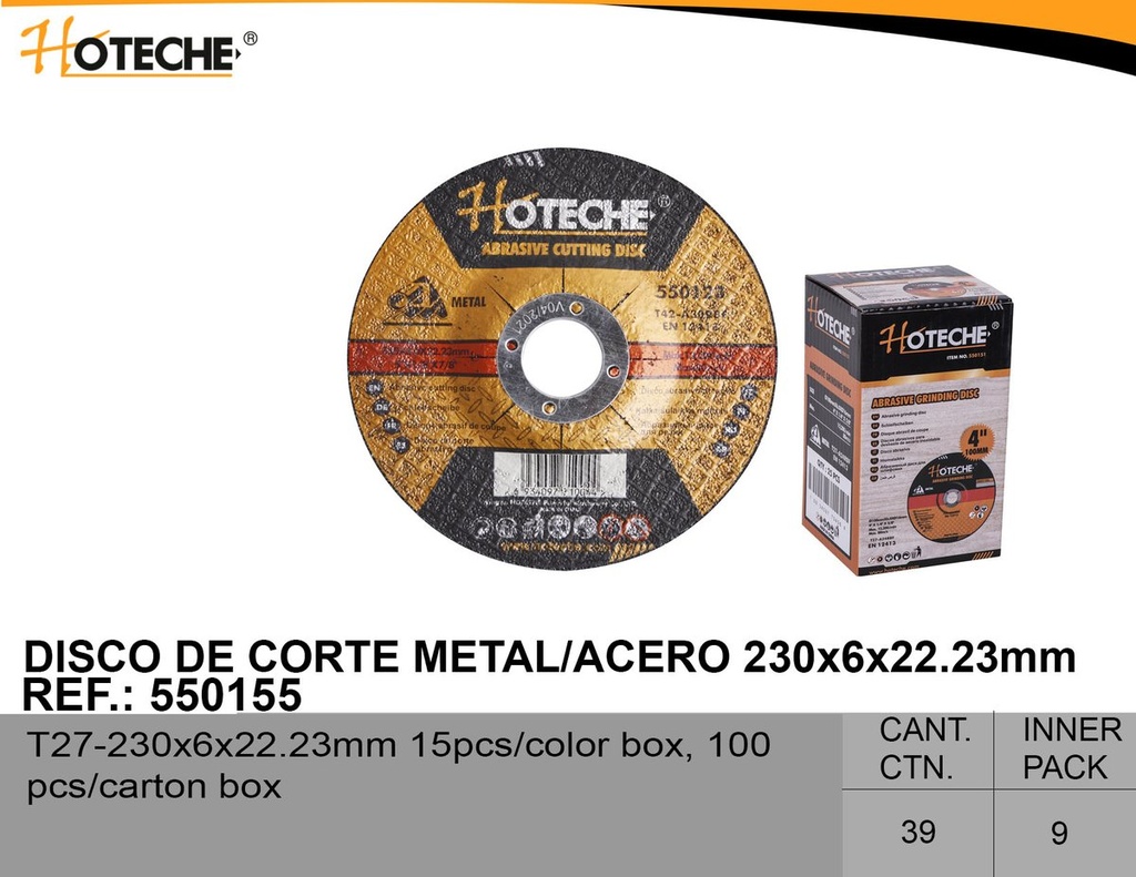 [550155] 9" Disco De debaste Para Metal T27 (1/4")