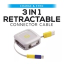 Go Travel 3 in 1 Retractable Connector Cable (1M)